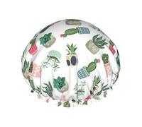 Gorro de baño impermeable con flor de colibrí de Cactus para cabello corto y largo forrado y gorros de ducha reutilizables elásticos de gran tamaño para salón de Spa en casa