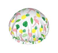 Gorro de baño impermeable con flor de colibrí de flamenco para cabello corto y largo forrado y gorros de ducha reutilizables elásticos de gran tamaño para salón de Spa en casa