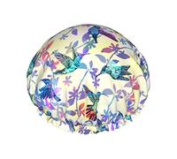 Gorro de baño impermeable con flor de colibrí para cabello corto y largo forrado y gorros de ducha reutilizables elásticos de gran tamaño para salón de Spa en casa
