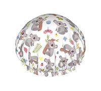 Gorro de baño impermeable de dibujos animados lindo Koala colibrí flor para cabello corto y largo forrado y gorros de ducha reutilizables elásticos de gran tamaño para salón de spa en casa