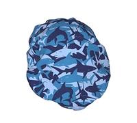 Gorro de ducha Blue Shark Cute Frog para mujer, impermeable, lavable, reutilizable, forro de PEVA, dobladillo elástico ajustable para todo el cabello largo, gorro de baño
