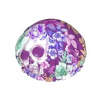 Gorro de ducha con diseño de calavera, flamencos en el agua, gorros de ducha de baño reutilizables para mujeres, pelo largo, doble capa, impermeable, gorro de ducha, protector de cabello para niños, n