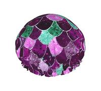 Gorro de ducha con diseño de escamas de sirena, gorros de ducha de baño reutilizables para mujer, pelo largo, doble capa, resistente al agua, gorro de ducha, protector de pelo para niños, niñas, mujer