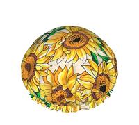 Gorro de ducha con diseño de girasol, gorros de ducha de baño reutilizables para mujer, pelo largo, doble capa, resistente al agua, gorro de ducha, protector de pelo para niños, niñas, mujeres, 1 paqu
