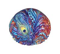 Gorro de ducha con estampado de arte de plumas de pavo real, gorro de baño reutilizable, gorros de ducha impermeables para mujeres, todas las longitudes de cabello