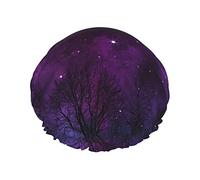 Gorro de ducha con estampado de bosque nocturno, gorro de pelo, gorro de baño reutilizable, gorros de ducha impermeables para mujeres, todas las longitudes de cabello