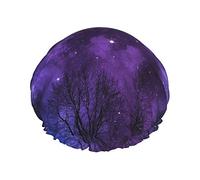 Gorro de ducha con estampado de cielo de bosque nocturno, gorro de baño reutilizable, gorros de ducha impermeables para mujeres, todas las longitudes de cabello