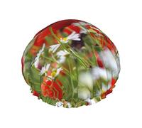 Gorro de ducha con estampado de flores de pradera y margaritas, gorro de baño reutilizable, gorros de ducha impermeables para mujeres, todas las longitudes de cabello