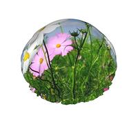 Gorro de ducha con estampado de flores rosas y blancas, gorro de baño reutilizable, gorros de ducha impermeables para mujeres, todas las longitudes de cabello
