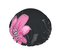 Gorro de ducha con estampado de flores rosas y negras, gorro de baño reutilizable, gorros de ducha impermeables para mujeres, todas las longitudes de cabello