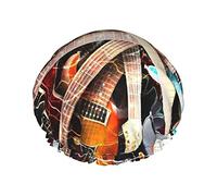 Gorro de ducha con estampado de guitarra eléctrica mágica, gorro de baño reutilizable, gorros de ducha impermeables para mujeres, todas las longitudes de cabello