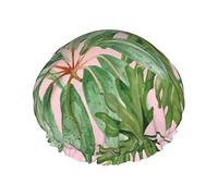 Gorro de ducha con estampado de hojas de palmera, gorro de baño reutilizable, gorros de ducha impermeables para mujeres, todas las longitudes de cabello