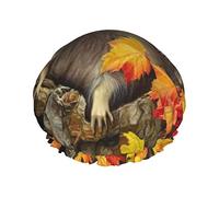 Gorro de ducha con estampado de mapache en el árbol de otoño, gorro de baño reutilizable, gorros de ducha impermeables para mujeres, todas las longitudes de cabello