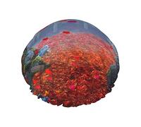Gorro de ducha con estampado de musgo y piedra de hoja roja, gorro de satén para el pelo, gorros de baño impermeables, banda elástica, dobladillo elástico, gorro de ducha reutilizable