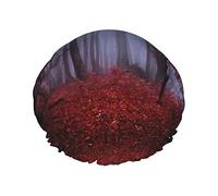 Gorro de ducha con estampado de paisaje de otoño y hojas de arce, gorro de baño reutilizable, gorros de ducha impermeables para mujeres, todas las longitudes de cabello