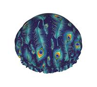 Gorro de ducha con estampado de plumas de pájaro y pavo real, gorro de baño reutilizable, gorros de ducha impermeables para mujeres, todas las longitudes de cabello