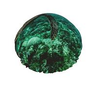 Gorro de ducha con estampado de tortuga marina, gorro de satén, gorro para el pelo, gorros de baño impermeables, banda elástica, dobladillo elástico, gorro de ducha reutilizable