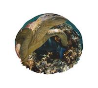 Gorro de ducha con estampado de tortuga marina, gorro de satén, gorro para el pelo, gorros de baño impermeables, banda elástica, dobladillo elástico, gorro de ducha reutilizable