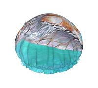 Gorro de ducha con estampado de tortuga marina para bebé, gorro de satén, gorro para el pelo, gorros de baño impermeables, banda elástica, dobladillo elástico, gorro de ducha reutilizable