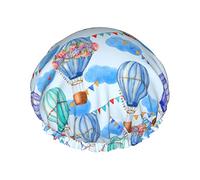 Gorro de ducha con globo de aire caliente en la nube Gorros de baño de Koala de dibujos animados lindos Gorro de pelo impermeable Gorros de ducha ligeros de doble capa para mujeres, hombres, niños y a