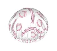 Gorro de ducha de béisbol Flor de ciruelo Flores rosadas Gorros de ducha de baño reutilizables para mujeres Cabello largo Doble capa Impermeable Gorro de ducha de baño Protector de cabello para niños