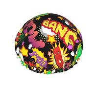 Gorro de ducha de bolos de fuego Gorros de ducha de lujo impermeables para mujeres Gorro de baño reutilizable Gorro de ducha de moda con elástico Fácil de usar Adecuado para cabello largo, corto y riz