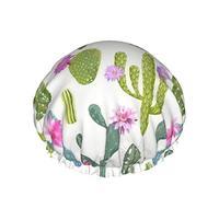 Gorro de ducha de cactus Flamencos en el agua Gorros de ducha de baño reutilizables para mujeres Cabello largo Doble capa Impermeable Gorro de ducha de baño Protector de cabello para niños Niñas Mujer
