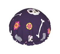 Gorro de ducha de calavera de azúcar otoño girasoles gorro de ducha impermeable gorros de baño reutilizables para mujeres protección del cabello elástico todo el cabello