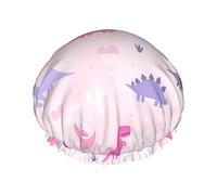 Gorro de ducha de dinosaurio rosa otoño girasoles gorro de ducha impermeable gorros de baño reutilizables para mujeres protección del cabello elástico todo el cabello