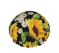 Gorro de ducha de girasol Flamencos en el agua Gorros de ducha de baño reutilizables para mujeres Cabello largo Doble capa Impermeable Gorro de ducha de baño Protector de cabello para niños Niñas Muje