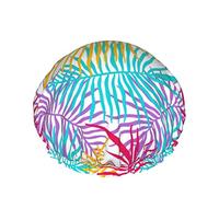 Gorro de ducha de hoja de palma, flamencos en el agua, gorros de ducha de baño reutilizables para mujeres, pelo largo, doble capa, impermeable, gorro de ducha de baño, protector de cabello para niños,