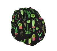 Gorro de ducha de jirafa Beige con Cactus verde para mujer, impermeable, reutilizable, forro de PEVA, dobladillo elástico ajustable para todo el pelo largo, gorro de baño