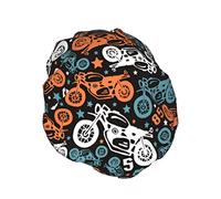 Gorro de ducha de jirafa Beige con estampado de moto para mujer, impermeable, reutilizable, forro de PEVA, dobladillo elástico ajustable para todo el pelo largo, gorro de baño