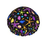 Gorro de ducha de lujo de color 5 para mujer, colorido, estrella de mar, impermeable, reutilizable, lavable y transpirable, gorro de ducha de moda con elástico, fácil de llevar, apto para pelo largo,