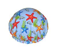 Gorro de ducha de lujo de estrella de mar de Color 9 para mujer, impermeable, reutilizable, forro de PEVA, dobladillo elástico ajustable para todo el pelo largo, gorro de baño