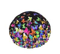 Gorro de ducha de mariposa colorido, gorro de ducha de girasoles, gorro de pelo reutilizable bonito para mujeres y niñas, pelo largo, doble capa, impermeable