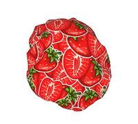 Gorro de ducha de mariposa con diseño de hojas verdes y fresas rojas, resistente al agua, reutilizable, forro de PEVA, ajustable, elástico, gorro de baño para mujer, salón de spa