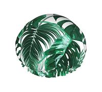 Gorro de ducha de pato de goma con flor de hoja de palma para mujer, reutilizable, doble impermeable, protector de pelo para ducha, gorro de ducha con forro de PEVA para todas las longitudes de cabell