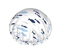 Gorro de ducha de pescado Flor de Margarita gorro de ducha impermeable gorros de baño reutilizables para mujeres protección del cabello elástico todo el cabello