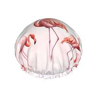 Gorro de ducha Flamingo Flamencos en el agua Gorros de ducha de baño reutilizables para mujeres Cabello largo Doble capa Impermeable Gorro de ducha de baño Protector de cabello para niños Niñas Mujere