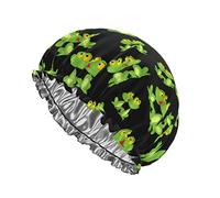 Gorro de ducha Frog Basketball Stack para mujeres y niñas, impermeable, lavable, reutilizable, forro de PEVA, banda elástica ajustable, gorro de baño para damas, salón de spa