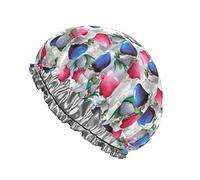 Gorro de ducha retro rosa azul con forma de hongo para baloncesto para mujeres y niñas, impermeable, lavable, reutilizable, forro de PEVA, banda elástica ajustable, gorro de baño para damas, salón de