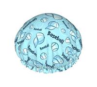 Gorro de ducha reutilizable con diseño de instrumentos musicales de neón de béisbol para mujer, gorro de baño impermeable con forro de PEVA, gorro de baño con dobladillo elástico de doble capa, gorro