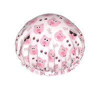 Gorro de ducha reutilizable con estampado de animales bonitos, cerdo, avión y nubes, gorro de baño impermeable con forro de PEVA para mujer, gorro de baño con dobladillo elástico de doble capa, gorro