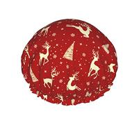 Gorro de ducha reutilizable con patrón de instrumentos musicales de neón con estampado navideño para mujer, gorro de baño impermeable con forro de PEVA, gorro de baño con dobladillo elástico de doble