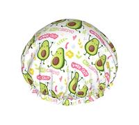 Gorro de ducha reutilizable con patrón de instrumentos musicales de neón de aguacates bonitos, gorro de baño impermeable con forro de PEVA para mujer, gorro de baño con dobladillo elástico de doble ca