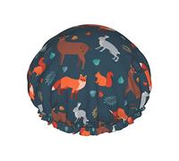 Gorro de ducha reutilizable con patrón de instrumentos musicales de neón de animales de dibujos animados, gorro de baño impermeable con forro de PEVA para mujer, gorro de baño con dobladillo elástico