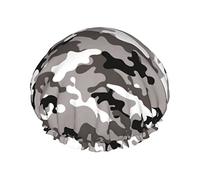 Gorro de ducha reutilizable con patrón de instrumentos musicales de neón de camuflaje, gorro de baño impermeable con forro de PEVA para mujer, gorro de baño con dobladillo elástico de doble capa, gorr