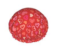 Gorro de ducha reutilizable con patrón de instrumentos musicales de neón Love & Hearts, gorro de baño impermeable con forro de PEVA para mujer, gorro de baño con dobladillo elástico de doble capa, gor