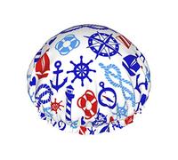 Gorro de ducha reutilizable con patrón de instrumentos musicales de neón náutico para mujer, gorro de baño impermeable con forro de PEVA, gorro de baño con dobladillo elástico de doble capa, gorro de